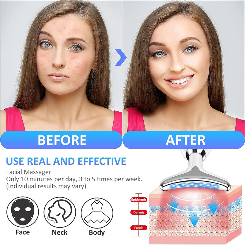 Masseur Visage & Cou LED 7 Couleurs – Raffermissant, Anti-Âge & Éclat – Soin Maison pour Peau Liftée