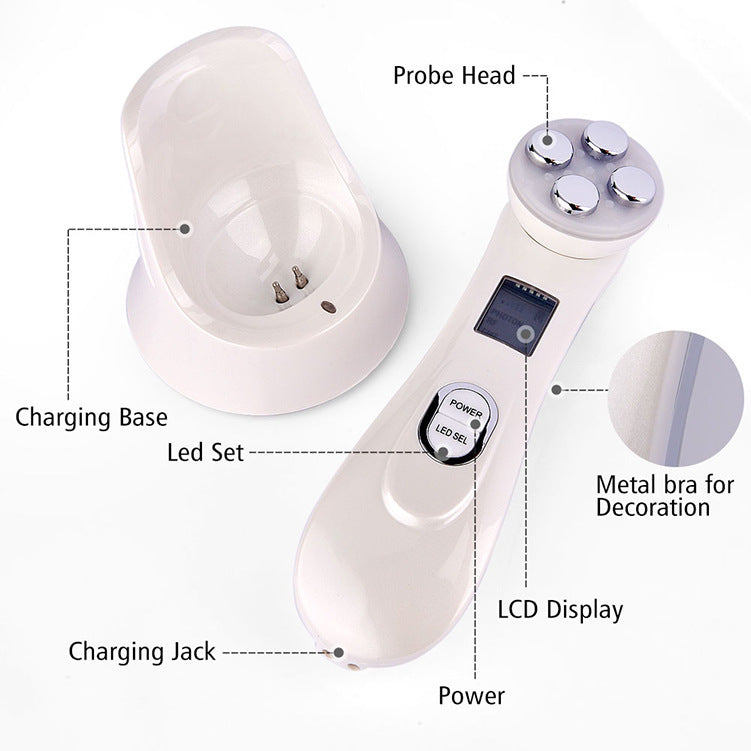 Appareil de Soin Visage 6-en-1 – EMS, Radiofréquence, LED Photon, Électroporation & Raffermissement