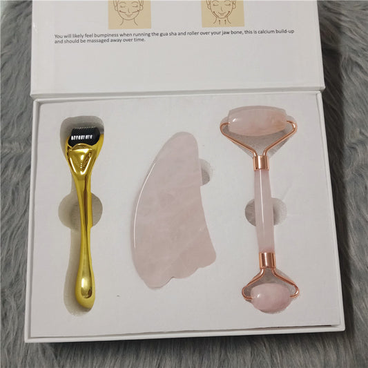 Coffret Massage Visage - Rouleau de Jade, Gua Sha et Roller Micro-Aiguilles