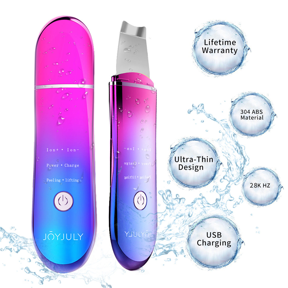 Spatule Ultrason Visage 3-en-1 – Nettoyage Profond, Ion +/-, EMS Raffermissant & Peeling Liftant – Rechargeable USB