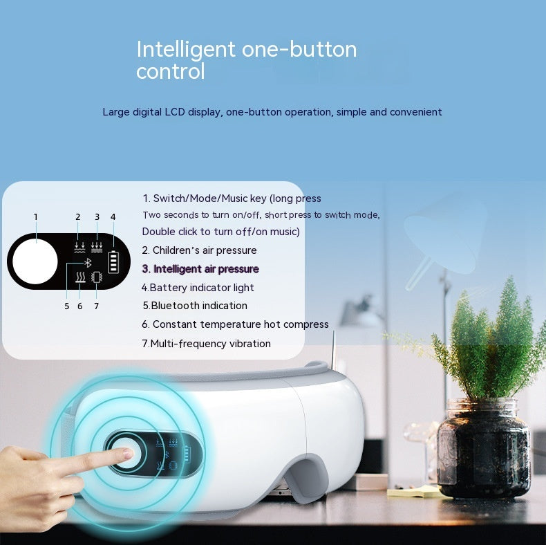 Masseur Oculaire Intelligent S-5 – Massage 10D, Chaleur Relaxante, Bluetooth & Écran LCD
