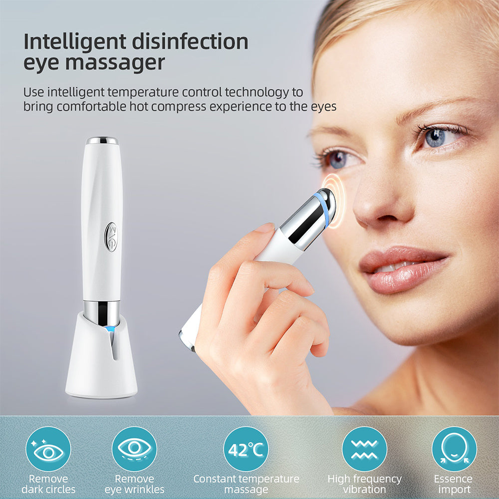 Stylo de Massage Intelligent pour les Yeux – Anti-Cernes, Anti-Poches, Chauffant & Vibrations Haute Fréquence