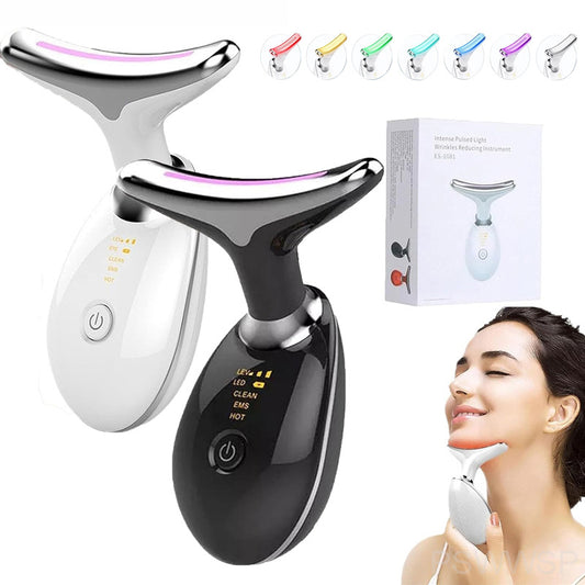 Masseur Visage & Cou LED 7 Couleurs – Raffermissant, Anti-Âge & Éclat – Soin Maison pour Peau Liftée